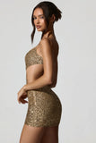 Embellished Cut Out Mini Dress in Gold