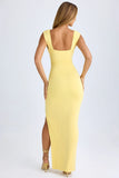 Modal Plunge Neck Thigh Split Maxi Dress in Lemon Sherbet