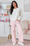 Sutton Pink Wide Leg Patch Pocket Jeans