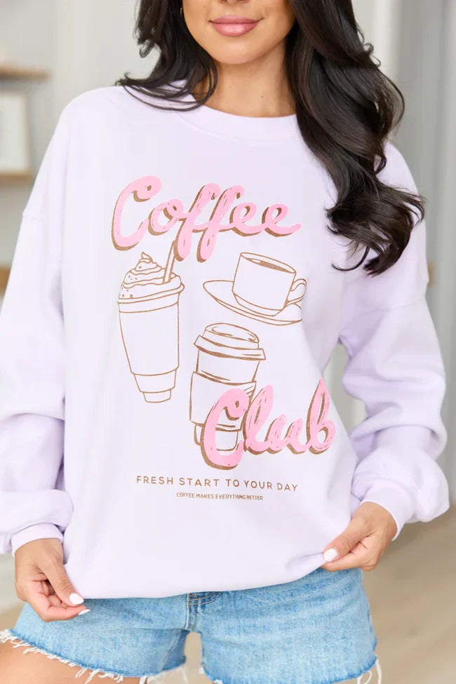 Coffee Club Purple Graphic Sweatshirt