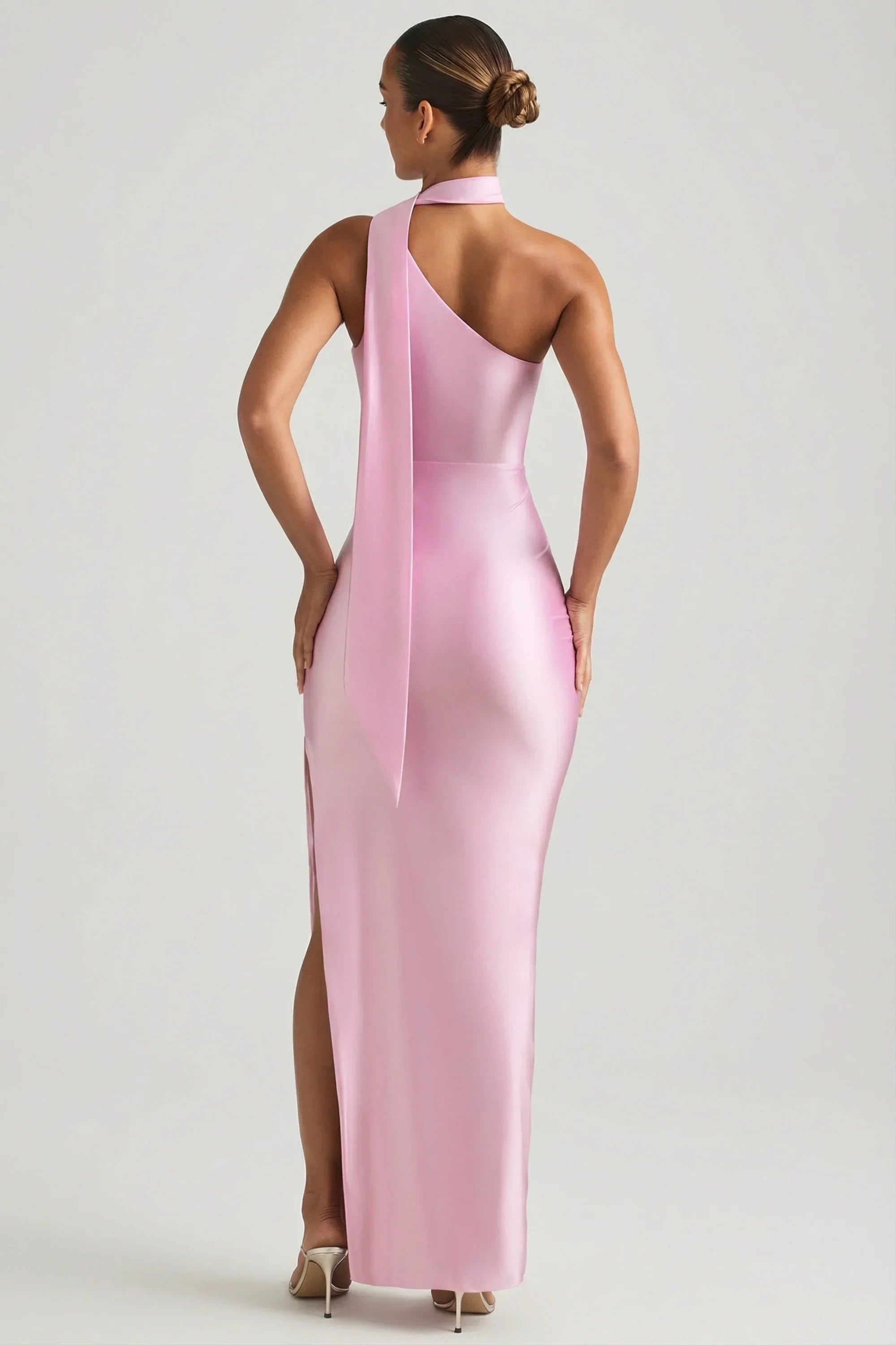 Asymmetric Scarf Detail Maxi Dress in Soft Pink