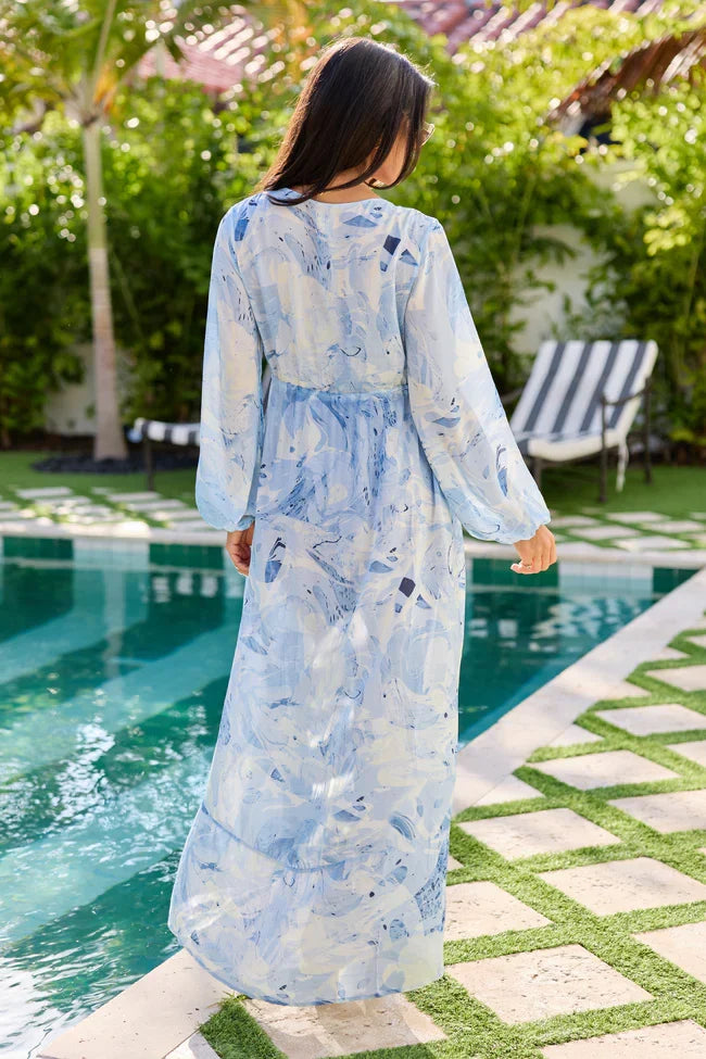 Shine On Blue Printed Long Sleeve Swim Cover up SALE
