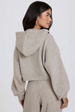 Soft Knit Zip Up Cropped Hoodie in Beige