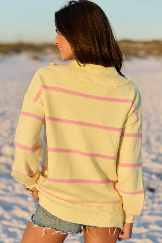 Sunday Stripe Club Yellow And Pink Quarter Zip