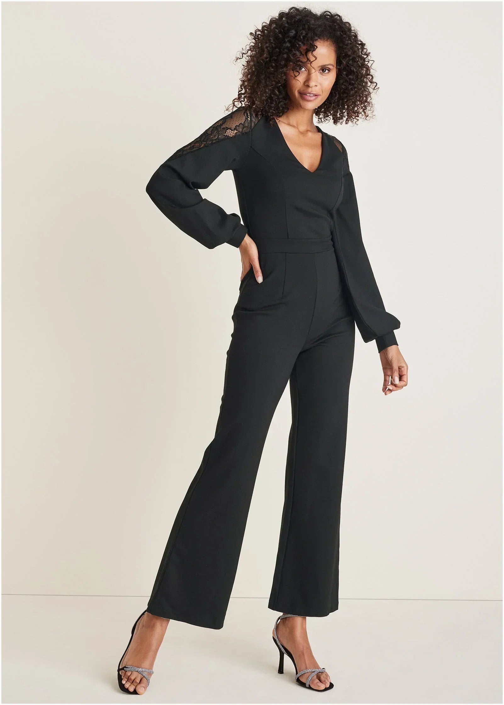 Ponte Lace Detail Jumpsuit Jet Black
