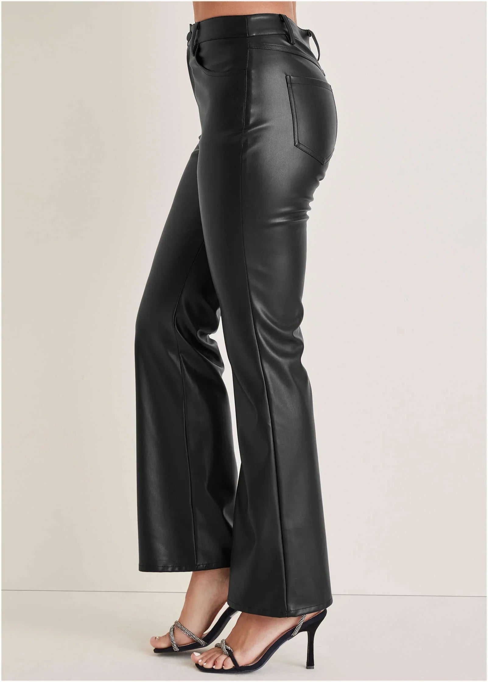 Faux Leather Bootcut Pants Jet Black
