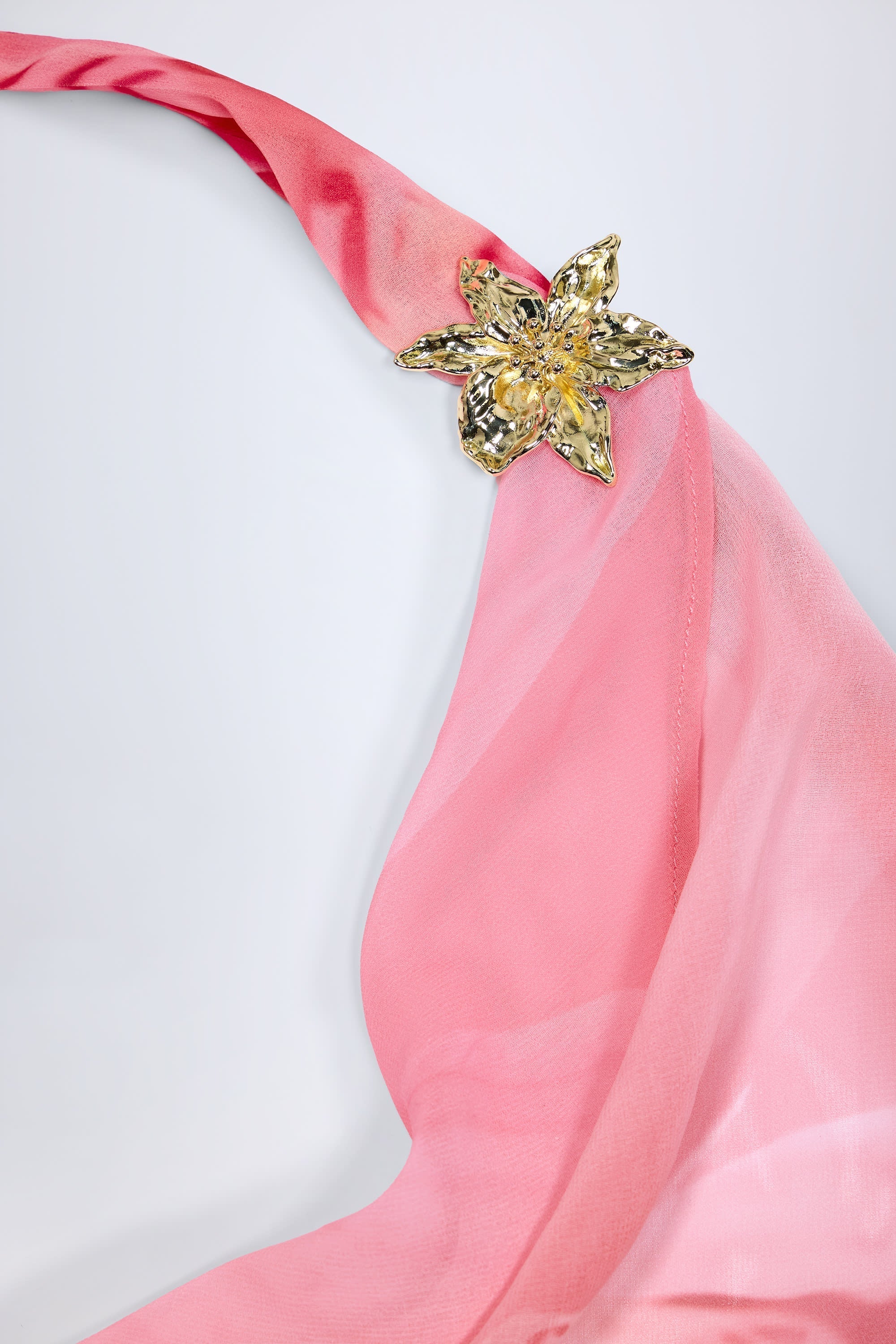Cowl Neck Hardware Detail Maxi Dress in Pink Orchid Print