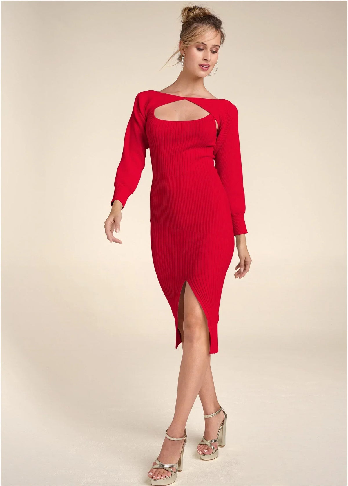 Sweater Dress With Shrug Red