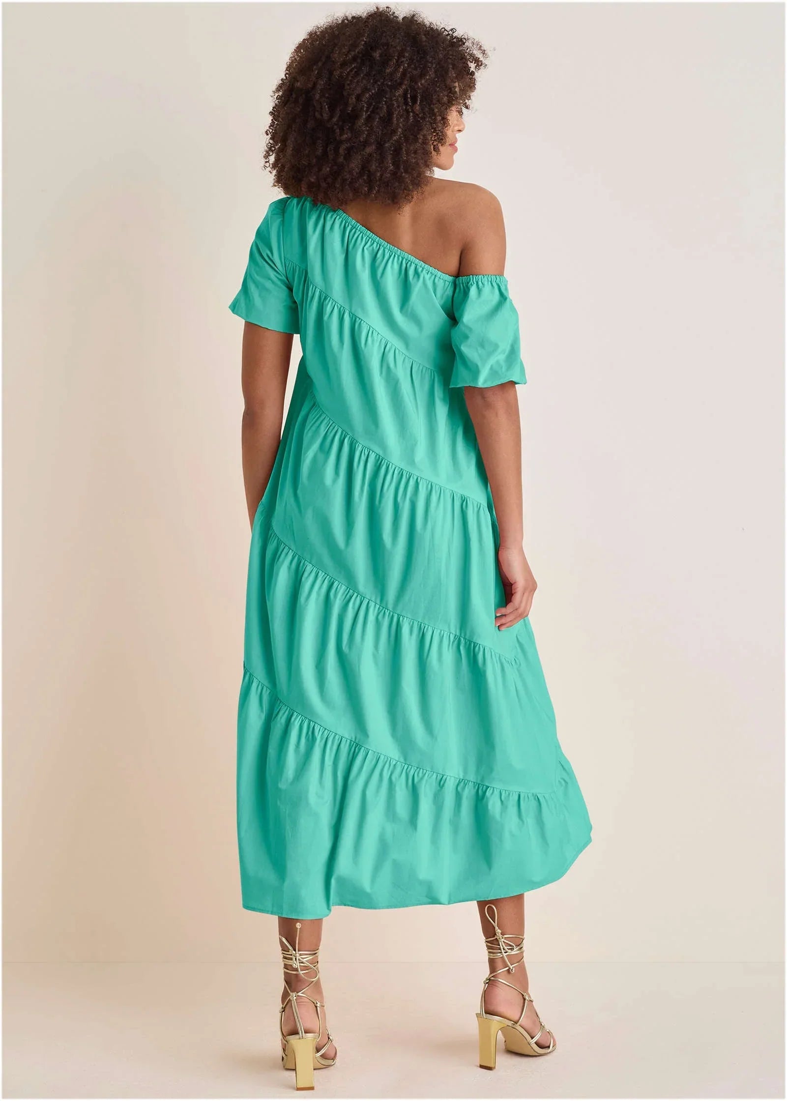 One Shoulder Maxi Dress Turquoise