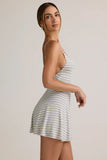 Modal Ribbed Tie Back A Line Mini Dress in Blue Yellow Stripe