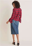 Plaid Ruffle Sleeve Top Racing Red Multi