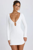 Cut Out Long Sleeve Mini Dress in White