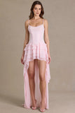 Embellished Cowl Neck Corset Gown in Baby Pink