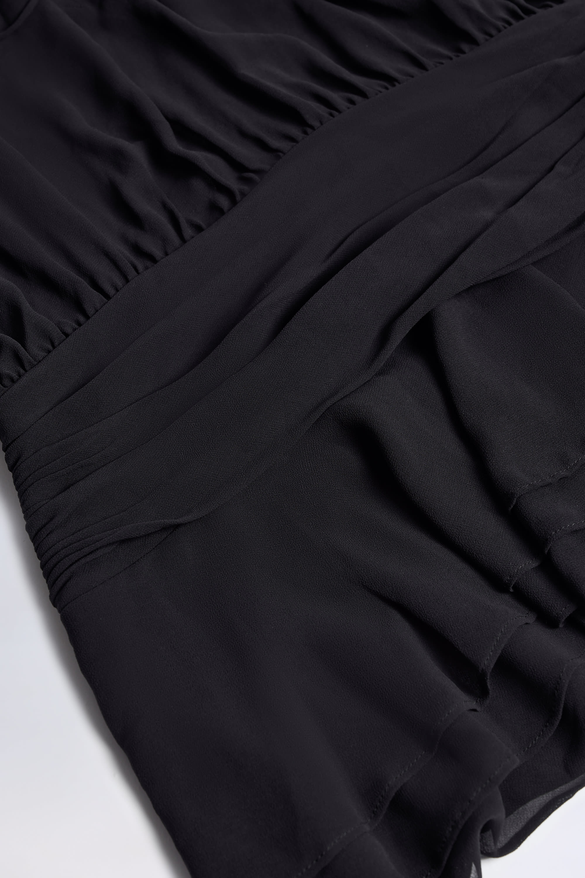 Lace Up Balloon Sleeve Mini Dress in Black