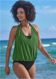 Cowl Neck Twofer One Piece Everglades Green Black