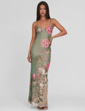 JULIANNA DRESS GREEN FLORAL ROCCOCO FLORAL