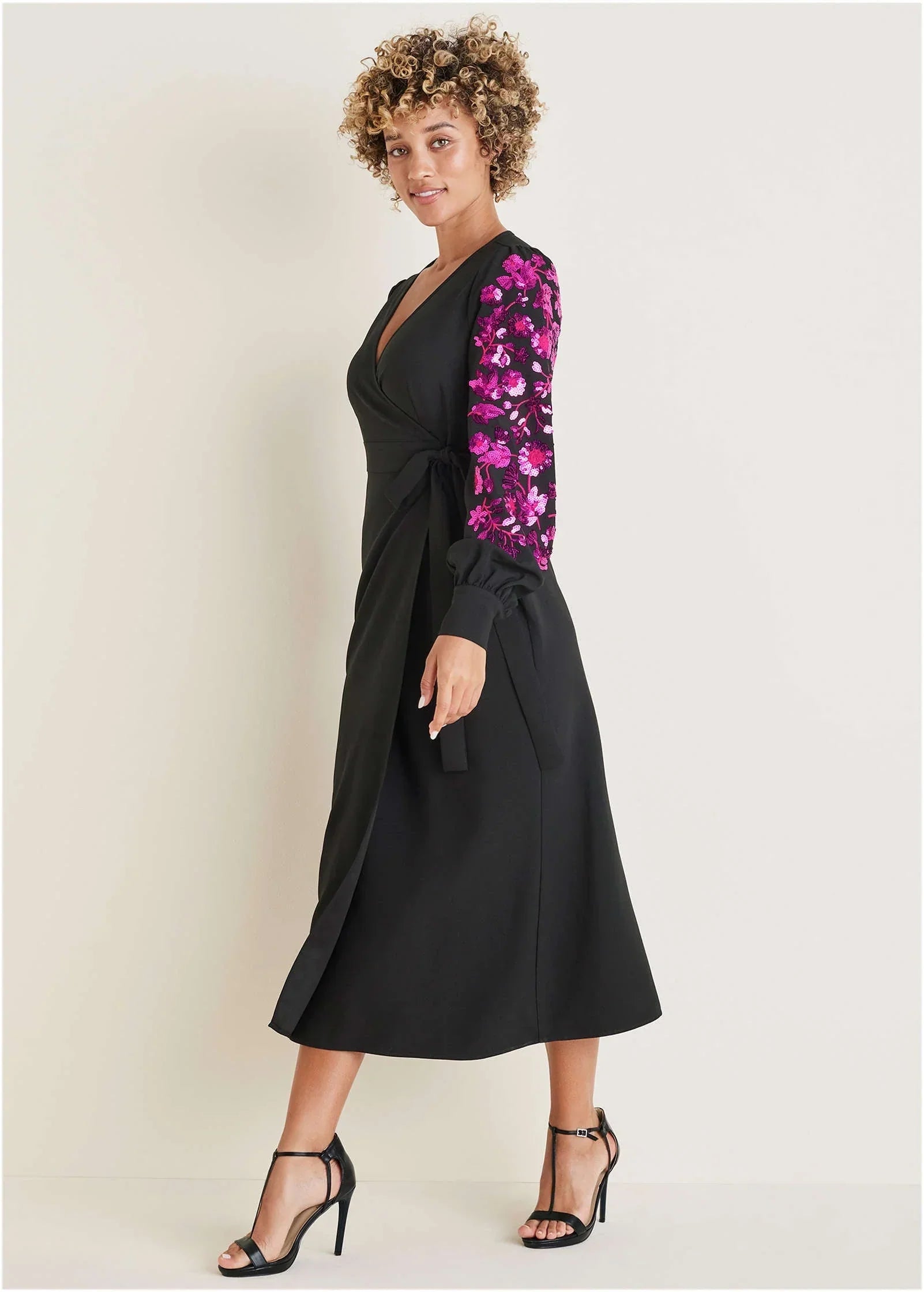Floral Sequin Maxi Dress Black Multi