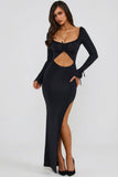 Ruffle Trim Cut Out Maxi Dress in Black