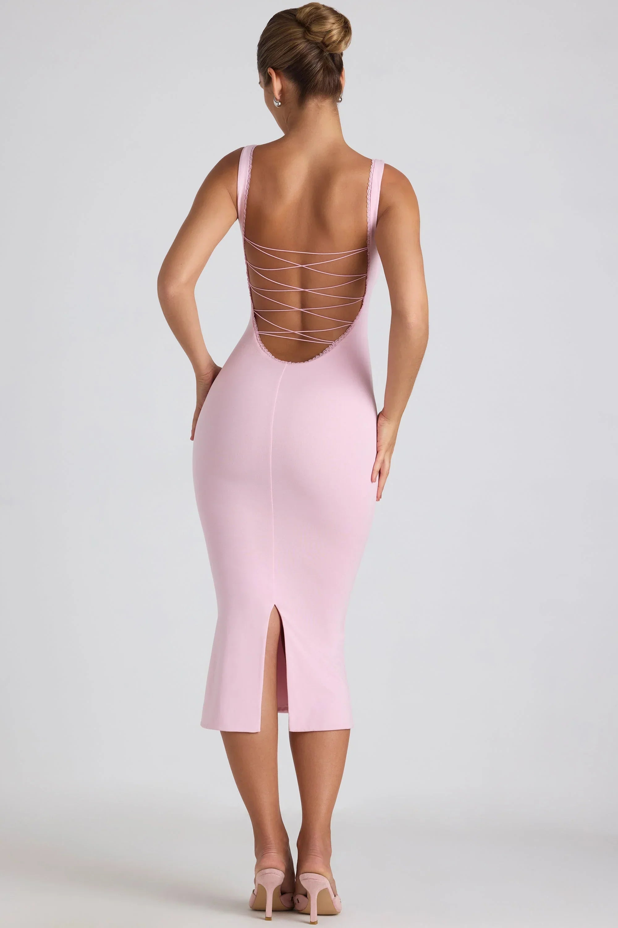 Modal Lace Trim Midaxi Dress in Soft Pink