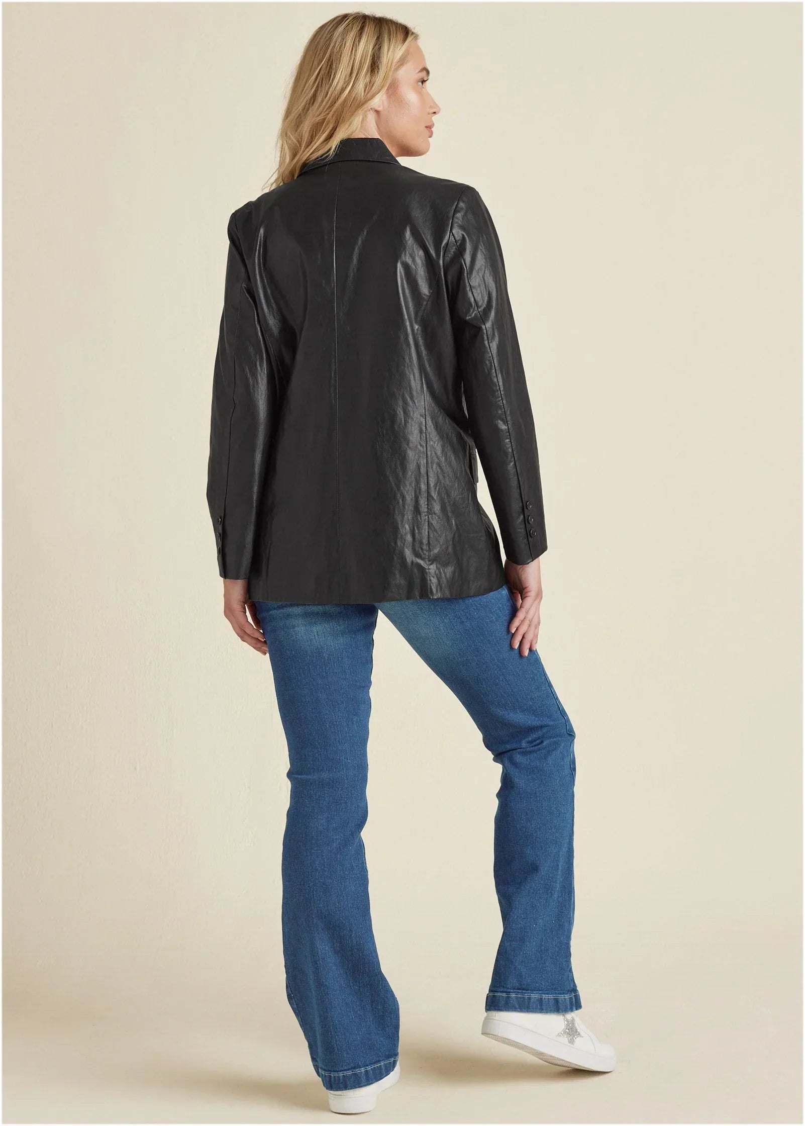 Faux Leather Blazer Jet Black