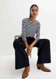 Boat Neck Striped Top White Navy Stripe