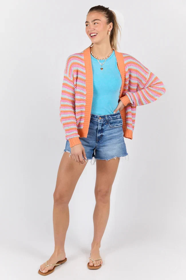Youre My Muse Pink Orange and Mint Multi Stripe Cardigan