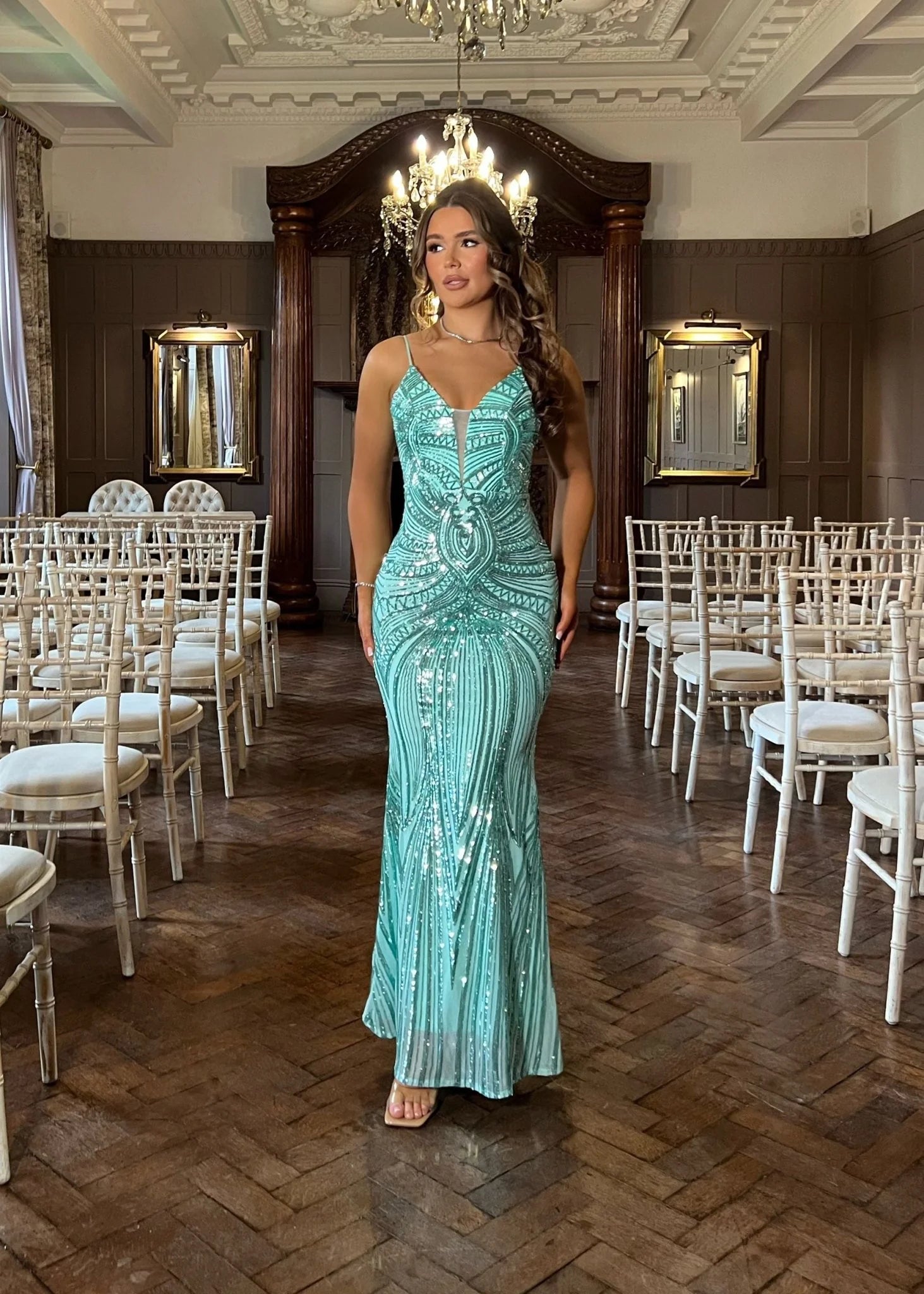 Always Sparkling Embellished Gown Aqua