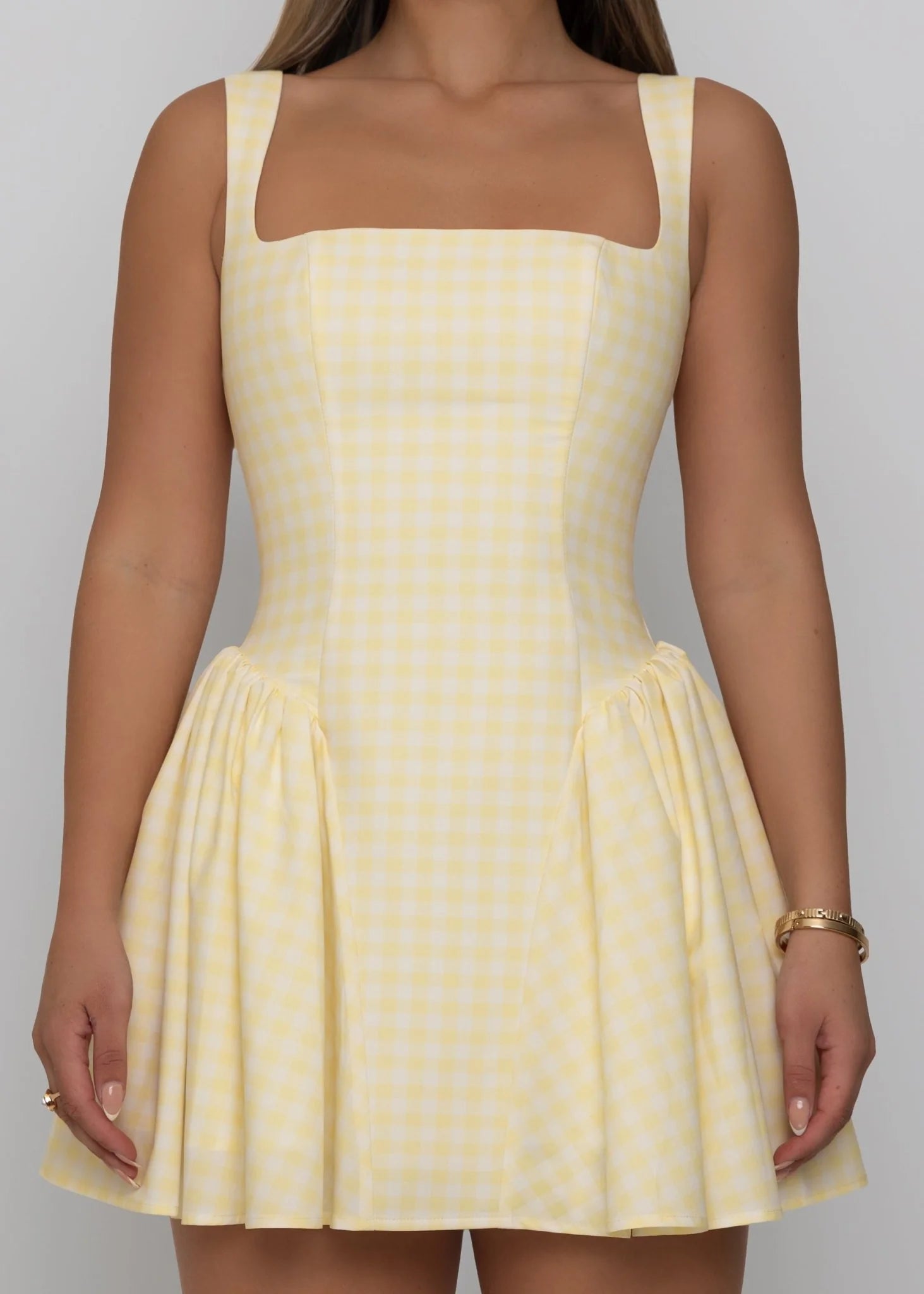 Day Dreamer Gingham Mini Dress Yellow