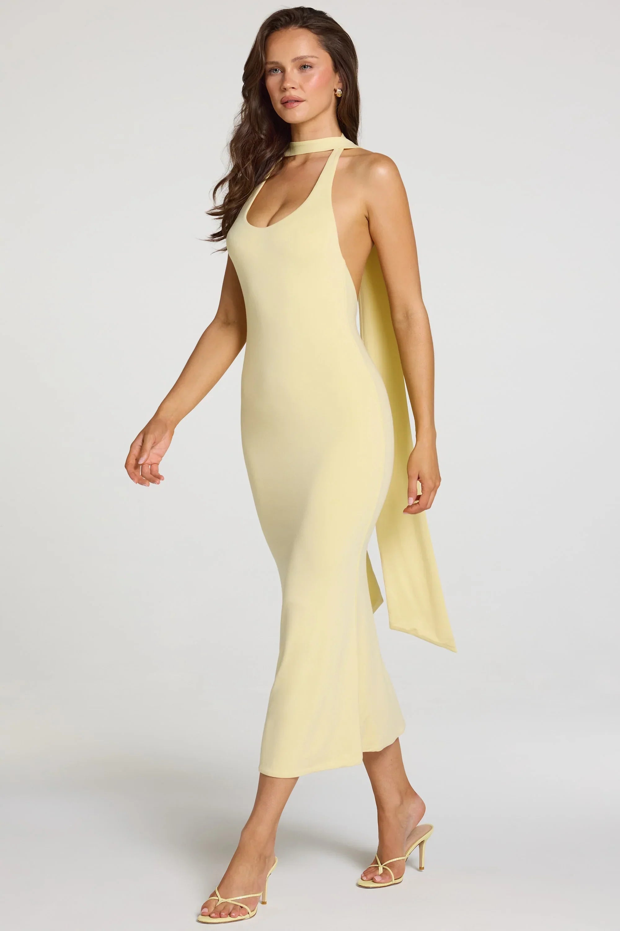 Modal Halterneck Midaxi Dress in Pastel Yellow