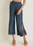 Chambray Cropped Pants Dark Wash