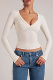 V Neck Long Sleeve Top in Vanilla