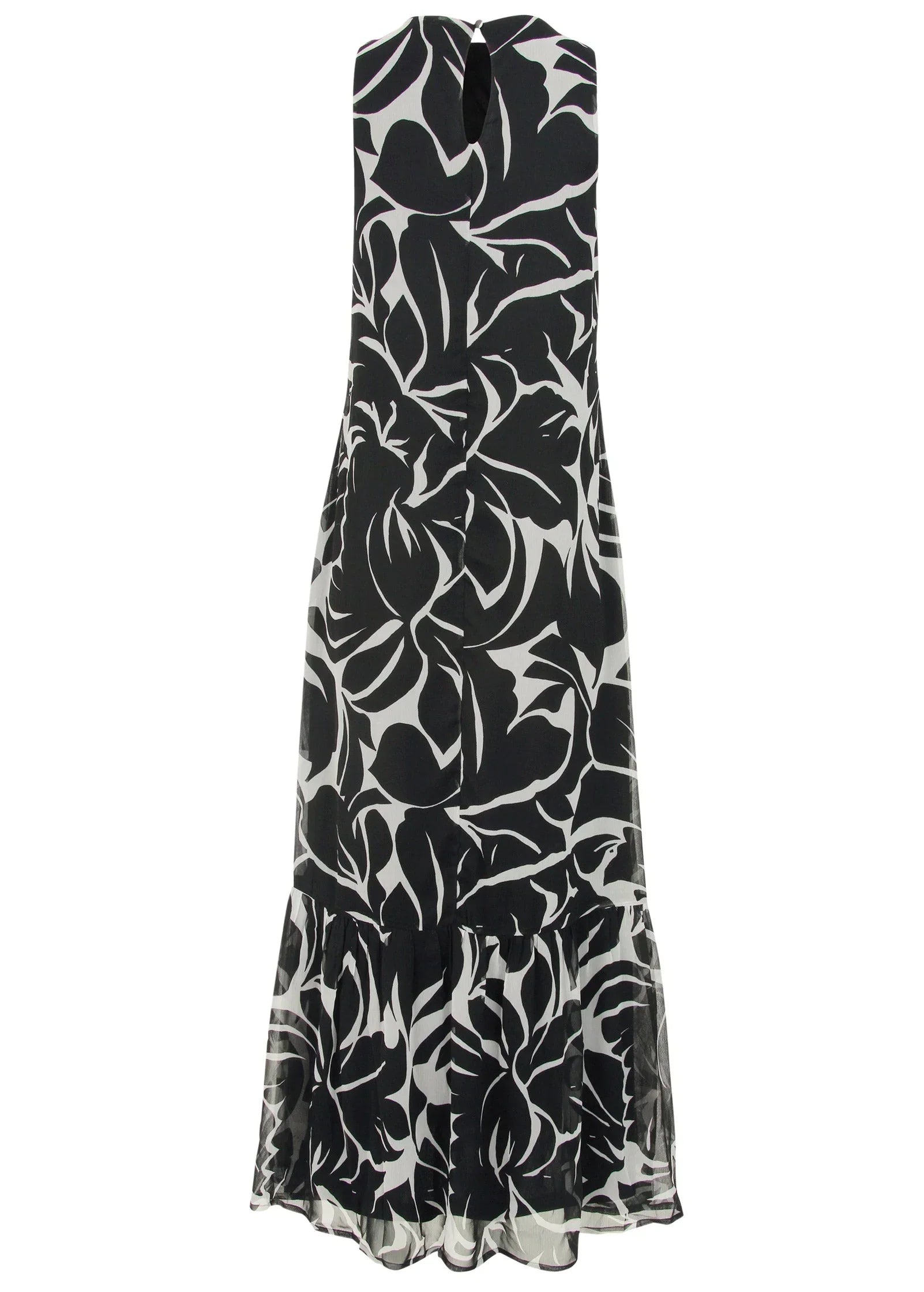 Ruffle Hem Maxi Dress Woodcut Botanical