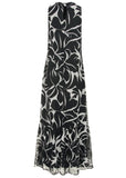 Ruffle Hem Maxi Dress Woodcut Botanical