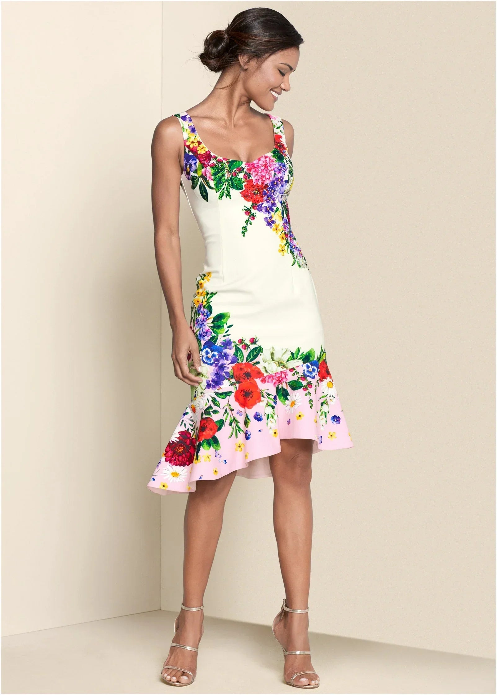 Ruffle Trim Detail Dress White Multi