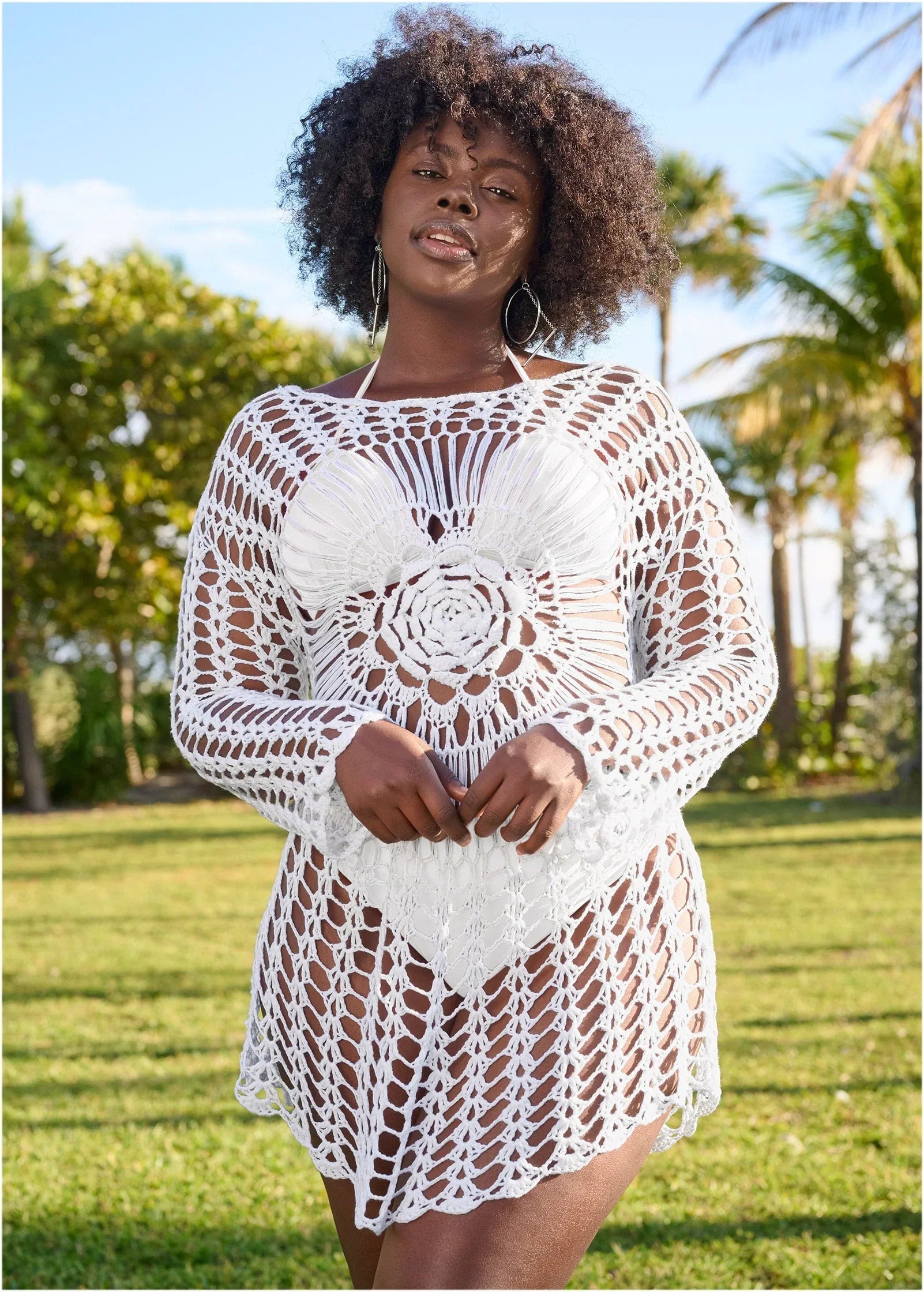 Crochet Detail Cover Up White