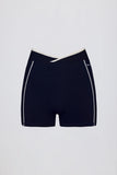 Soft Active Wrapover Contrast Mini Shorts in Classic Navy