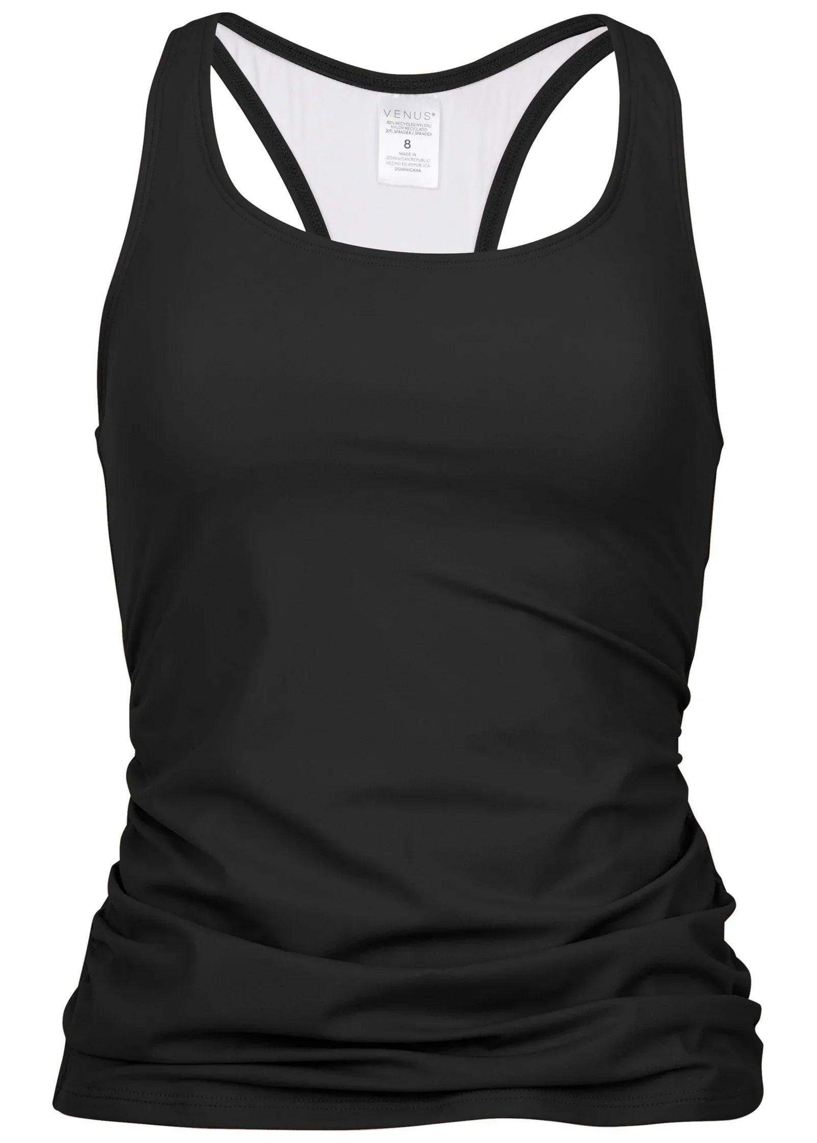 Ruched Racer Back Tankini Top Black Beauty