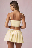 Ruched Drawstring Mini Skirt in Lemon Yellow Stripe