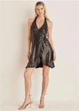 Metallic Halter Mini Dress Gold