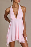 Chiffon Plunge Neck Open Back Mini Dress in Blossom
