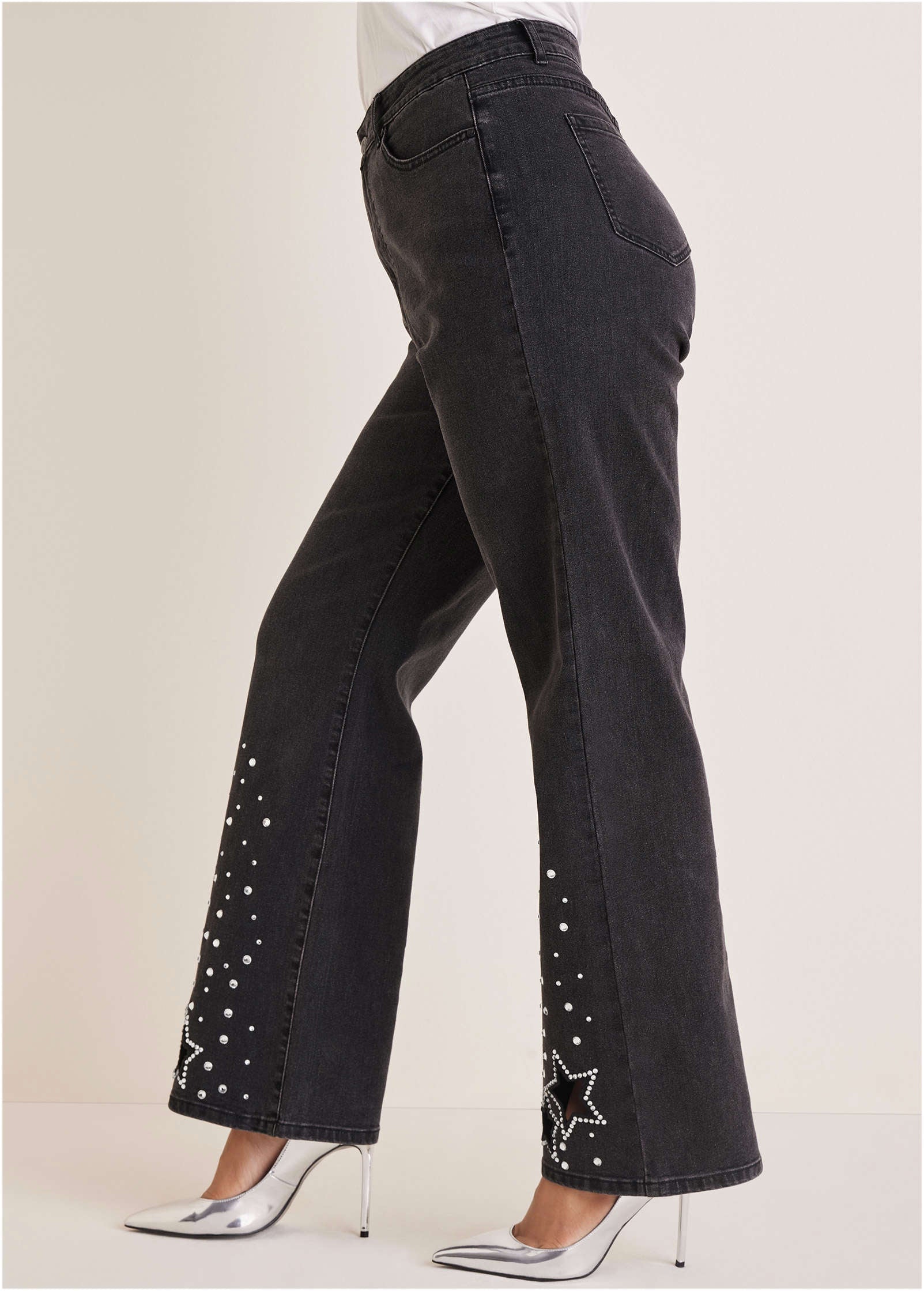 Rhinestone Embellished Jeans Black Wash