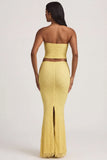 Draped Low Rise Lace Maxi Skirt in Pastel Yellow