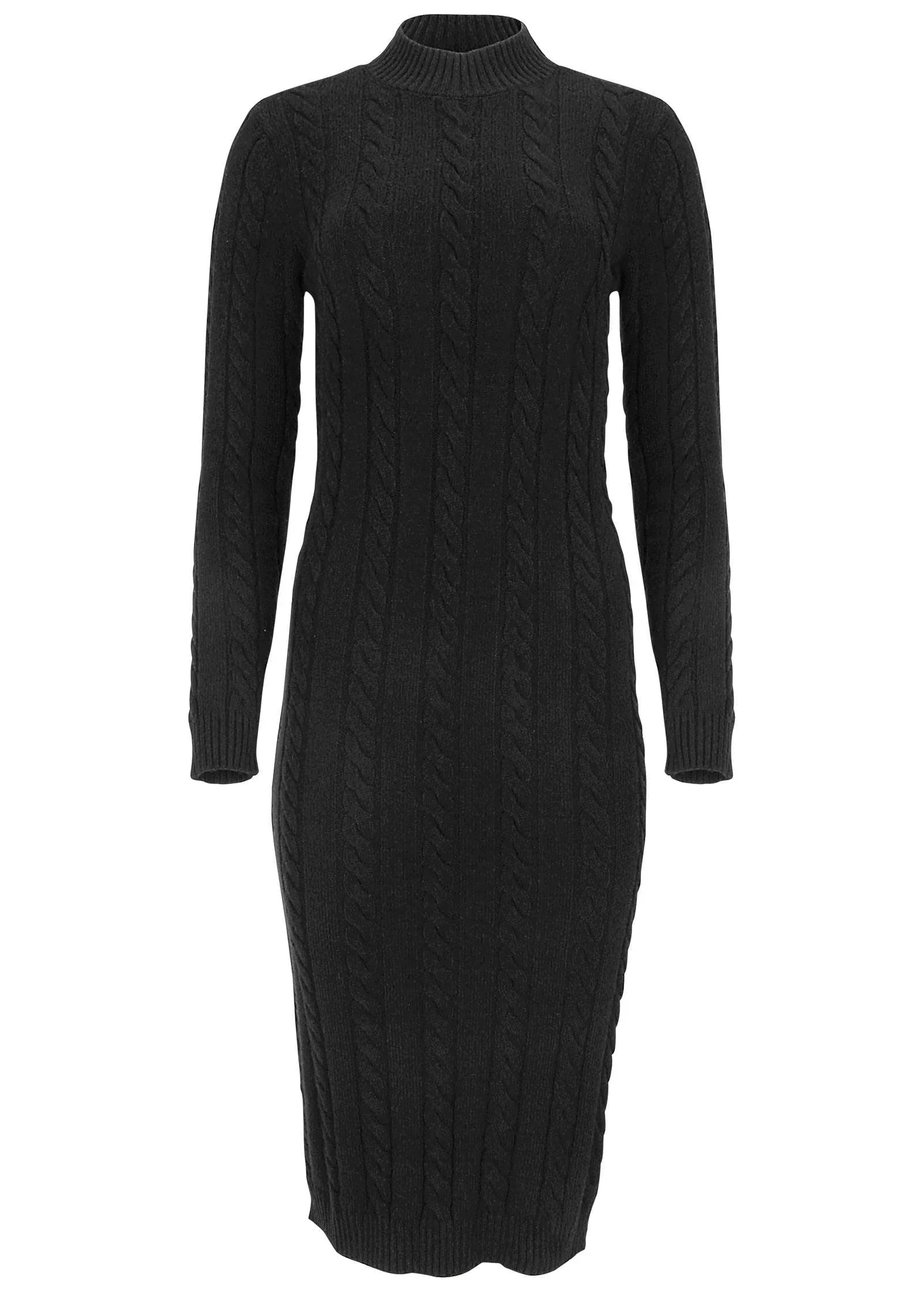 Mockneck Midi Sweater Dress Jet Black