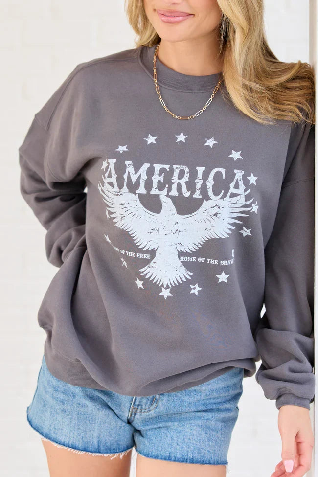 America Eagle Dark Grey Graphic Sweatshirt