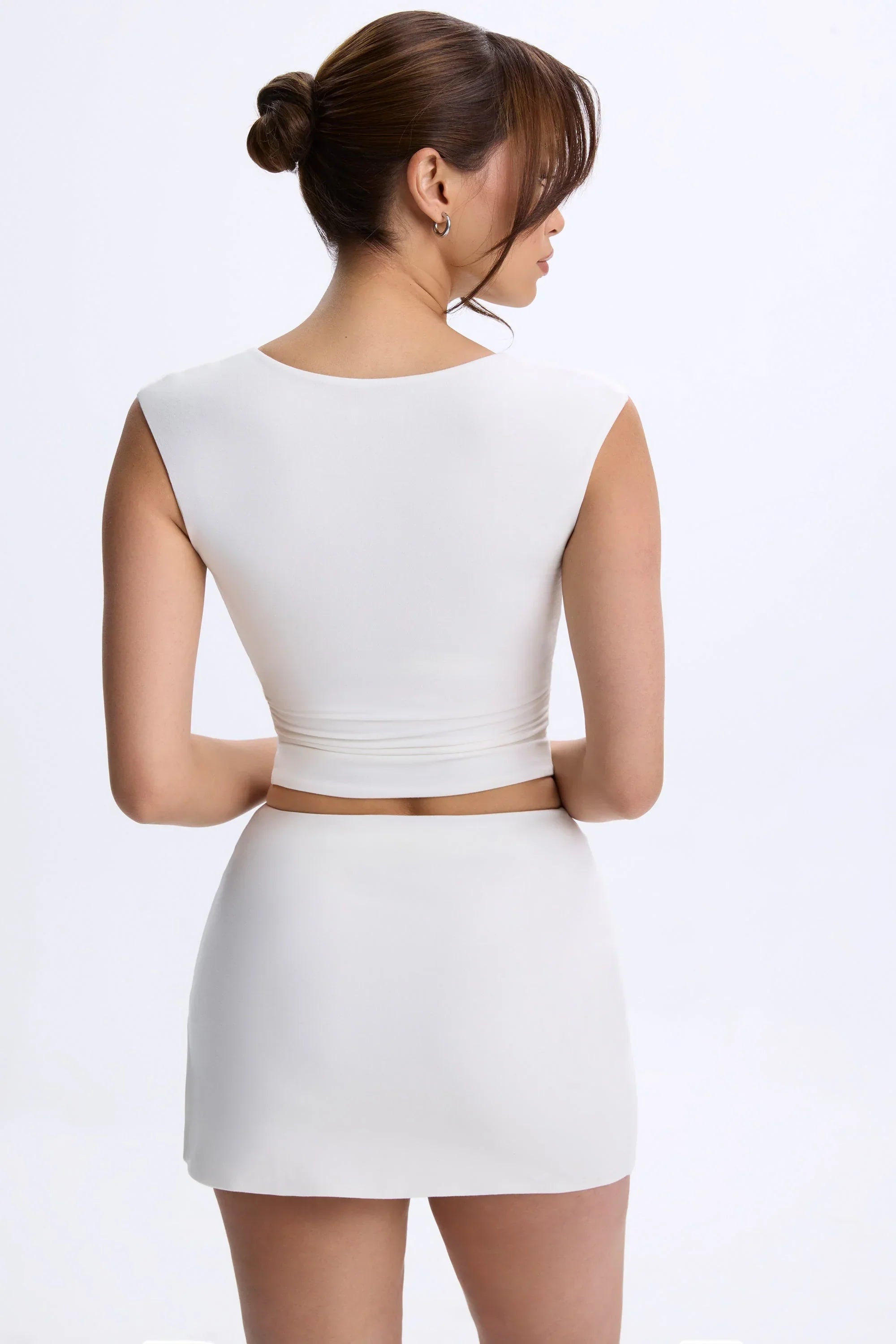 Modal Ruched Cap Sleeve Top in White