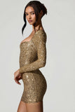 Embellished Sweetheart Neck Mini Dress in Gold
