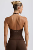 Halterneck Open Back Tank Top in Pecan Marl