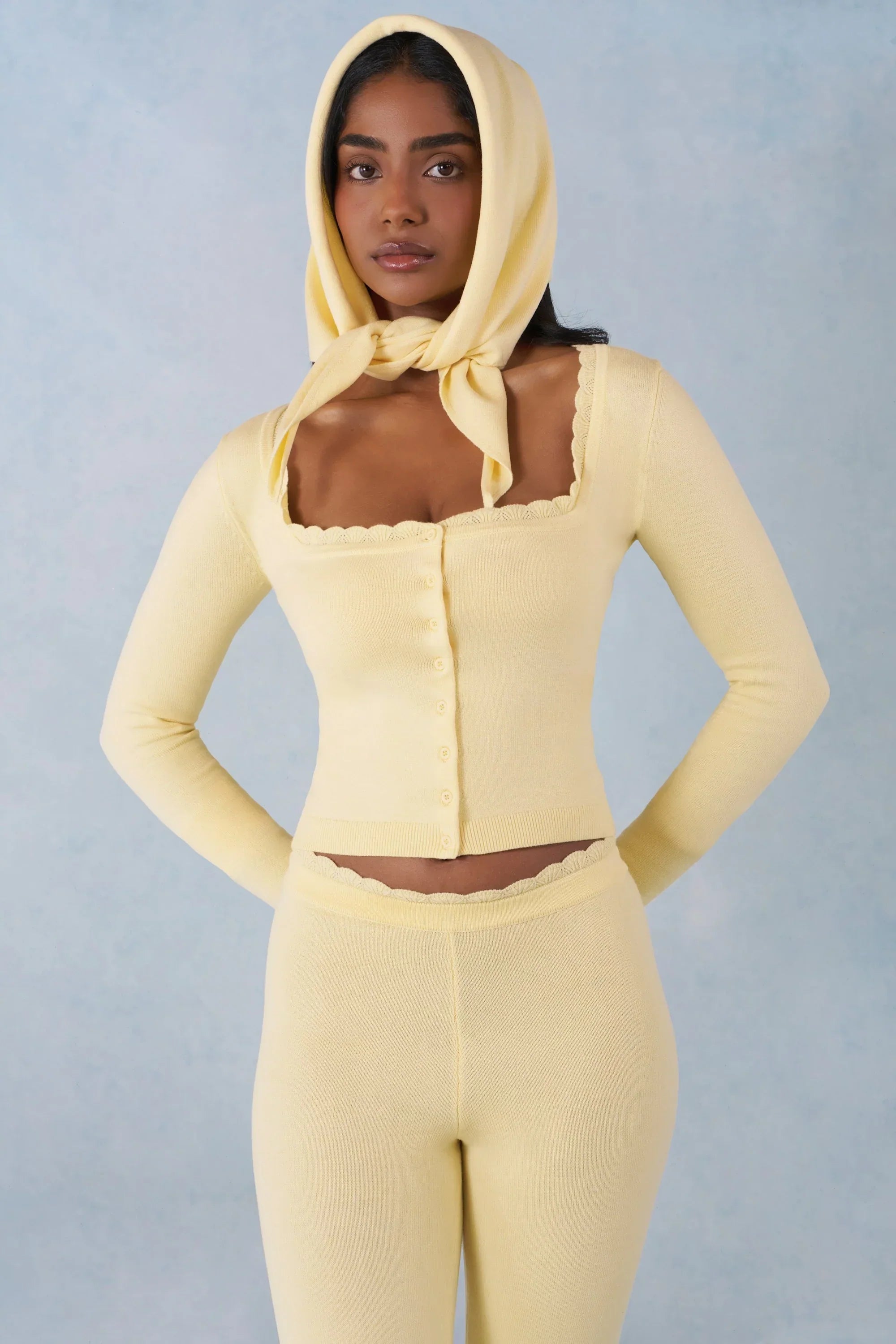 Knit Long Sleeve Cardigan in Butter Yellow