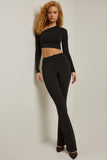 Asymmetric Draped Mid Rise Flared Trousers in Black