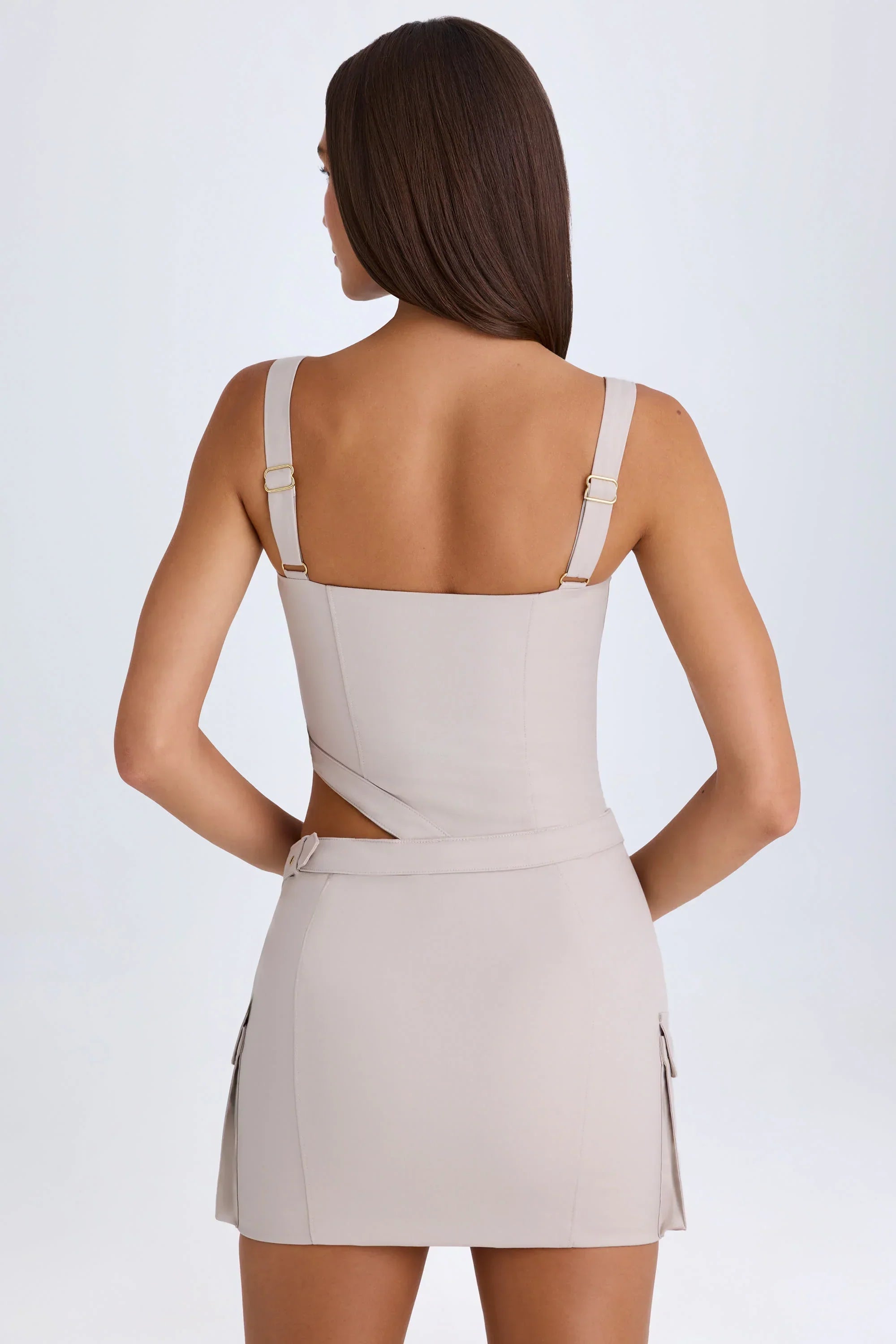 Belted Cut Out Mini Dress in Taupe